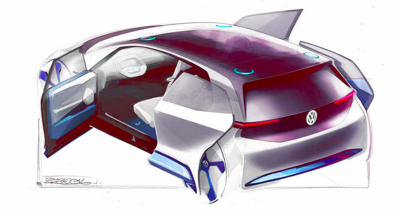 Illustration for article titled These Sketches Of Volkswagen's Upcoming Electric Car Show A Badass Little Hatchback